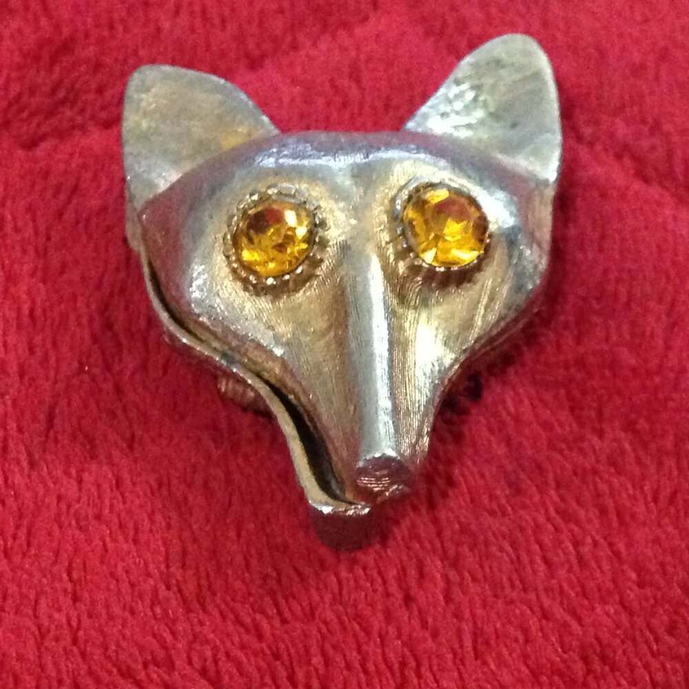 Vintage Gold Tone 2-Sided Fox Head Pill Box